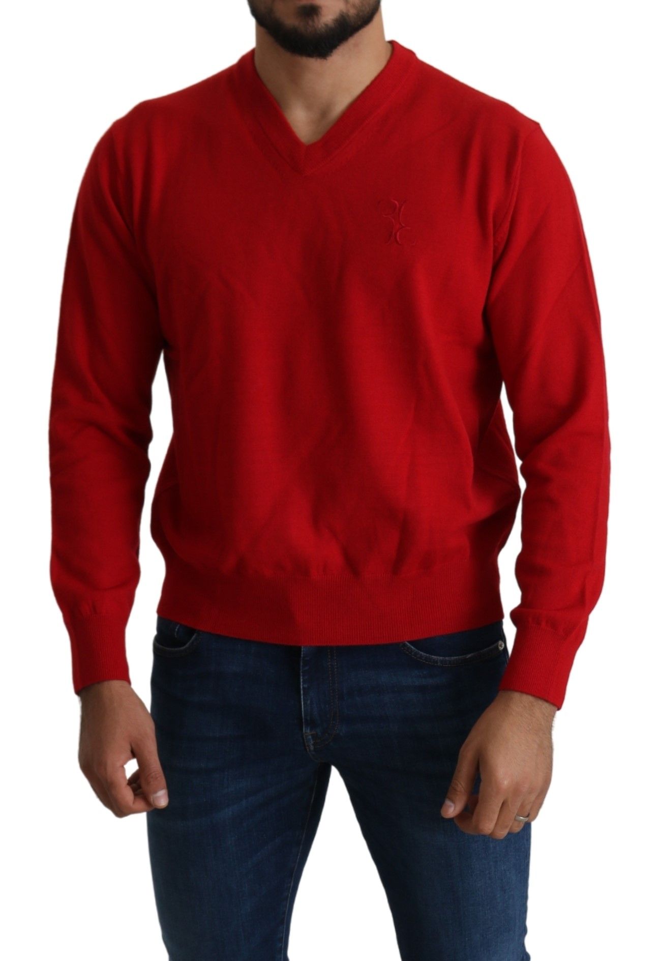 Sudadera de lana con cuello en V roja