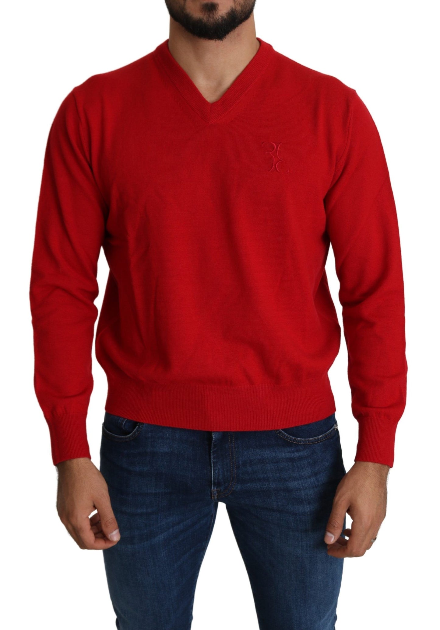 Sudadera de lana con cuello en V roja