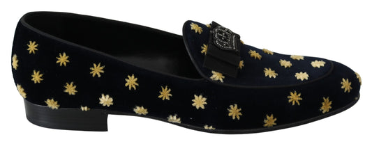 Dolce & Gabbana Elegante Samtkrone Stickerei Slipper