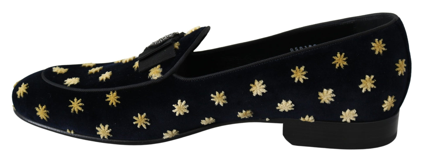 Dolce & Gabbana Elegante Samtkrone Stickerei Slipper