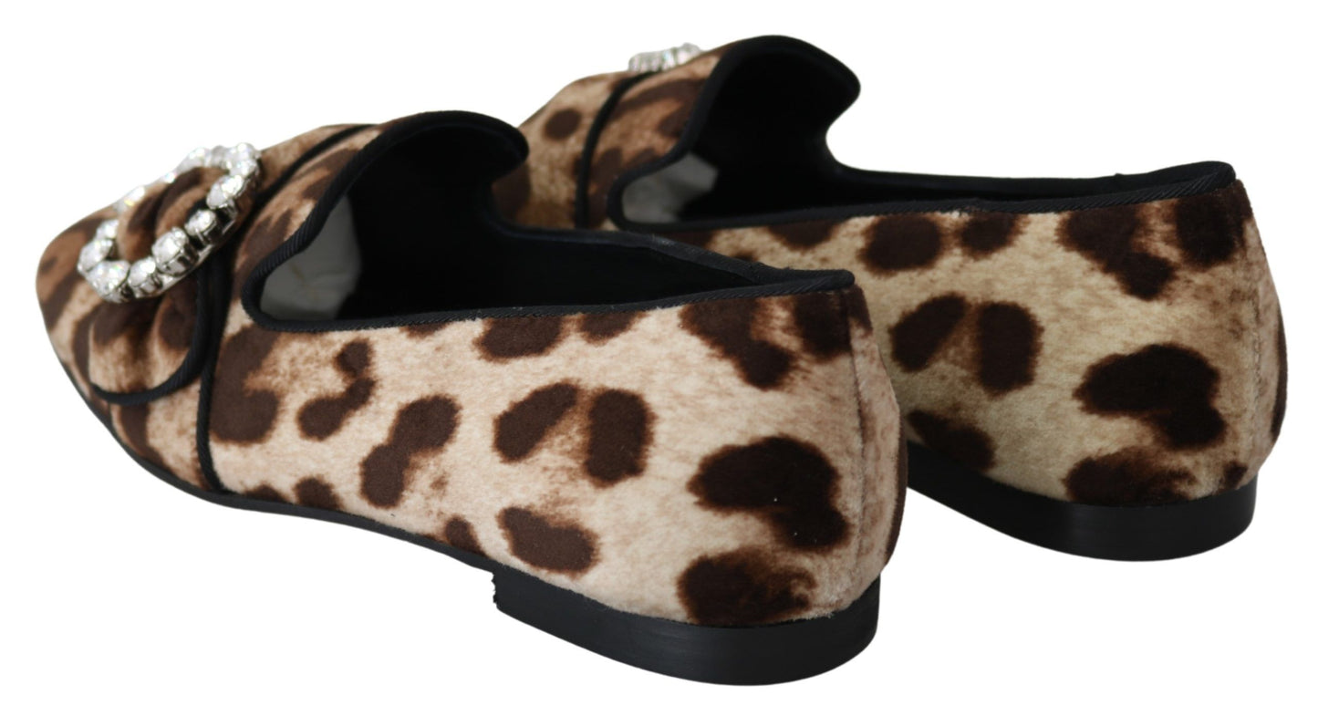 Dolce & Gabbana Leopardenmuster Kristallverzierte Slipper