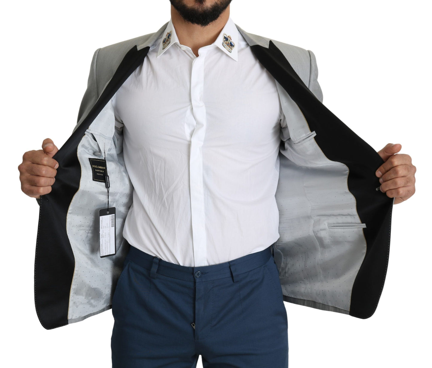 Blazer élégant en mélange de soie gris clair Dolce & Gabbana