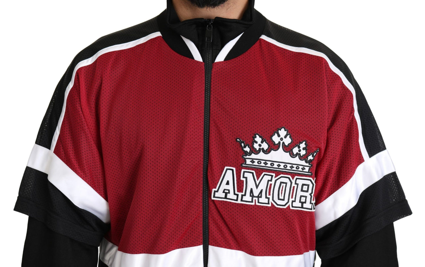 Suéter rojo negro AMORE Sport con cremallera completa