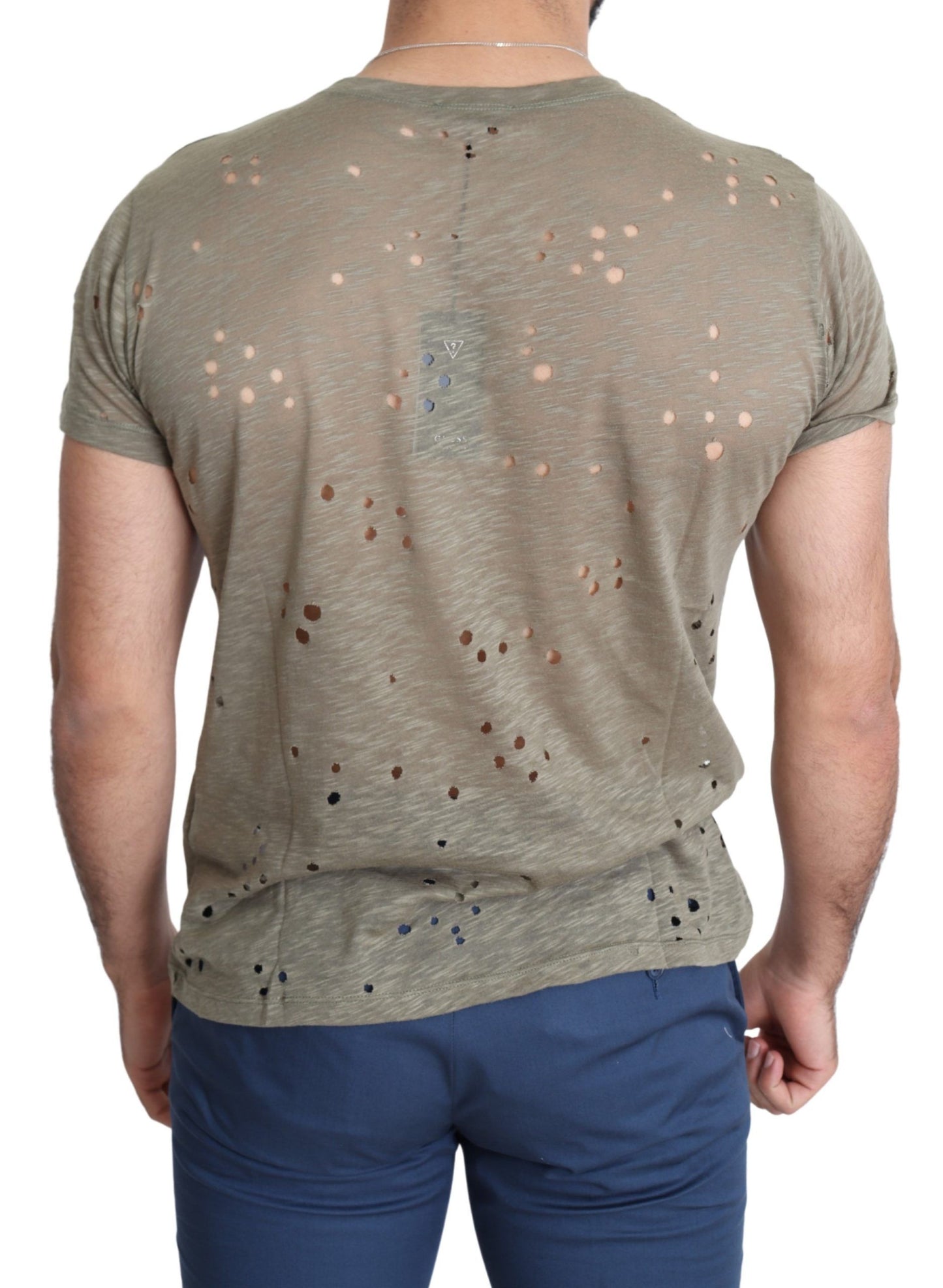 Camiseta perforada informal con estampado de logotipo elástico de algodón marrón para hombre