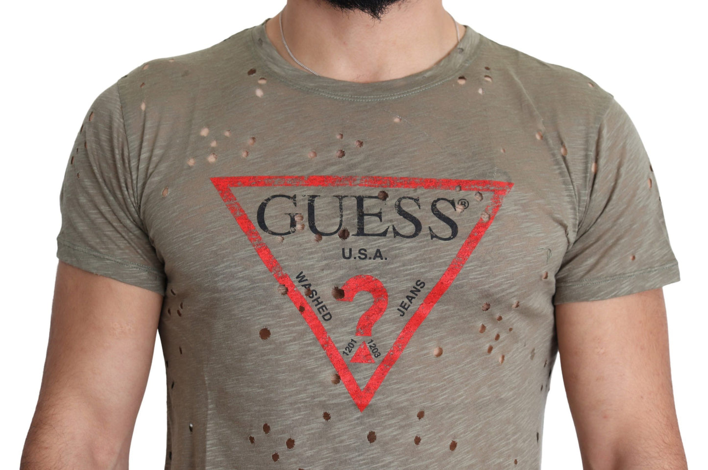 Camiseta perforada informal con estampado de logotipo elástico de algodón marrón para hombre