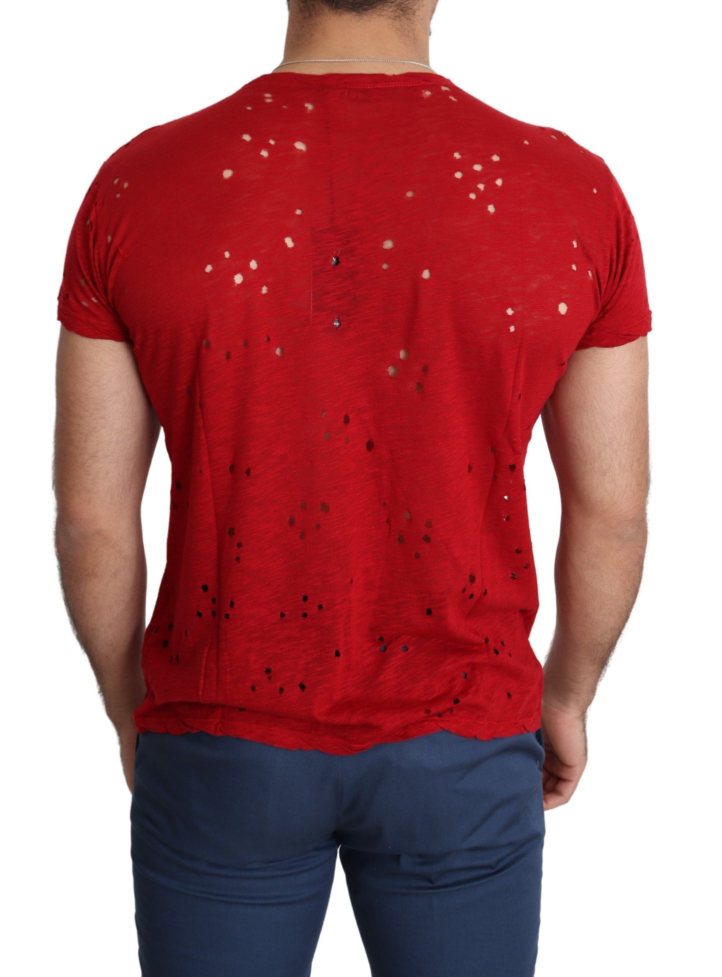 Camiseta perforada superior informal para hombre con estampado de logotipo de algodón rojo