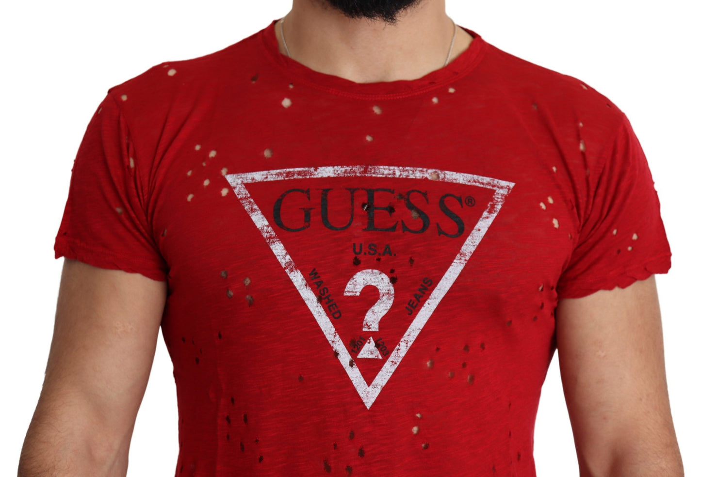 Camiseta perforada superior informal para hombre con estampado de logotipo de algodón rojo