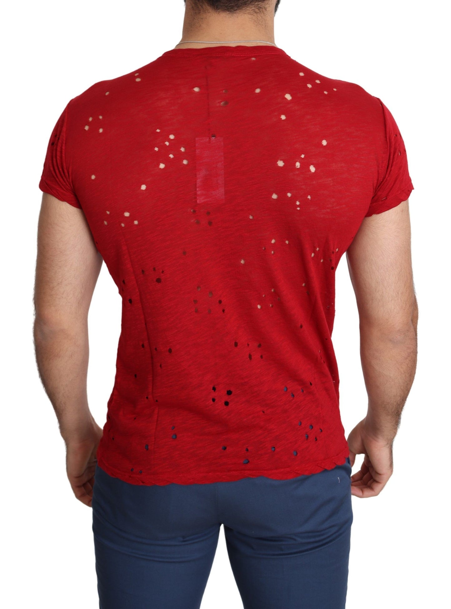 Camiseta perforada superior informal para hombre con estampado de logotipo de algodón rojo