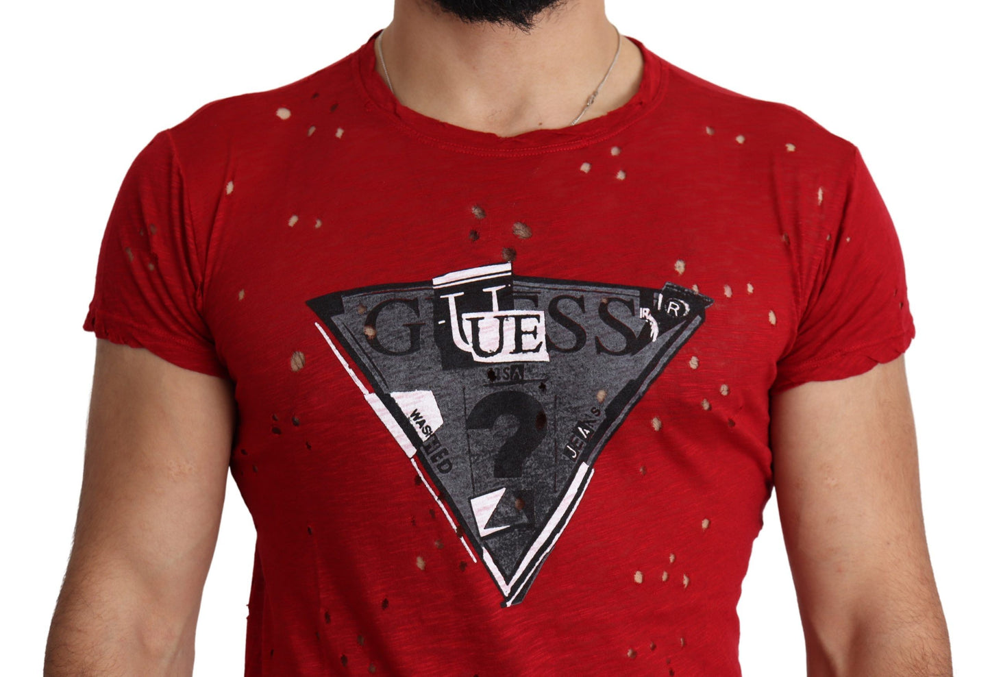 Camiseta perforada superior informal para hombre con estampado de logotipo de algodón rojo