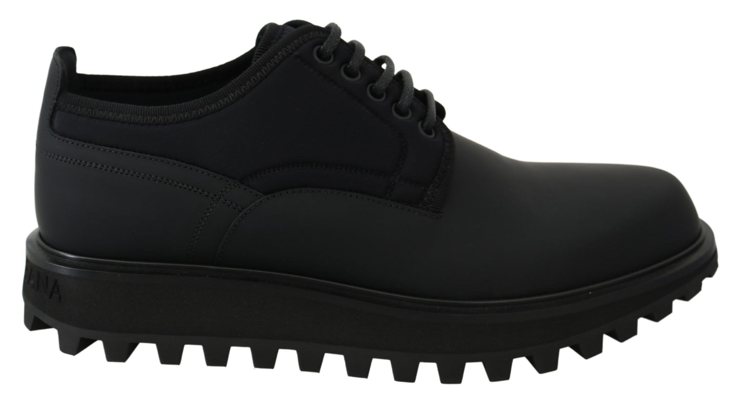 Dolce & Gabbana Elegante Schwarze Kalbsleder Derby Schuhe