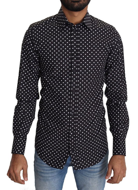 Dolce & Gabbana Elegantes Polka-Dot-Hemd für Herren mit langen Ärmeln