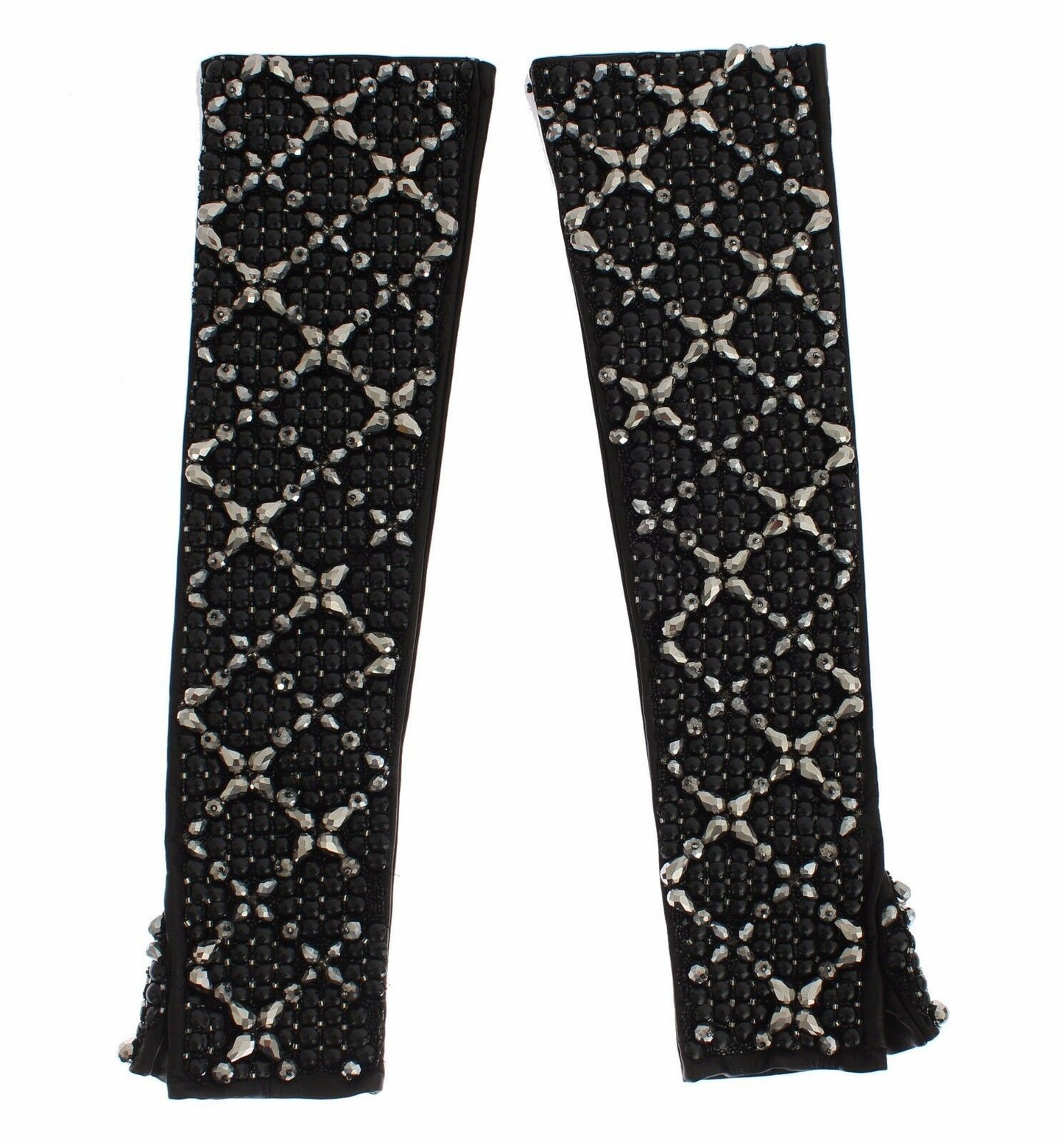 Guantes sin dedos con cuentas de cristal de cuero negro