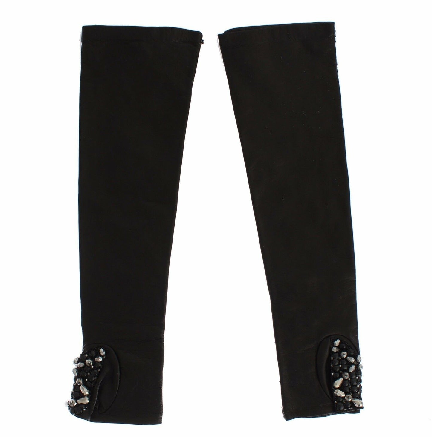 Guantes sin dedos con cuentas de cristal de cuero negro