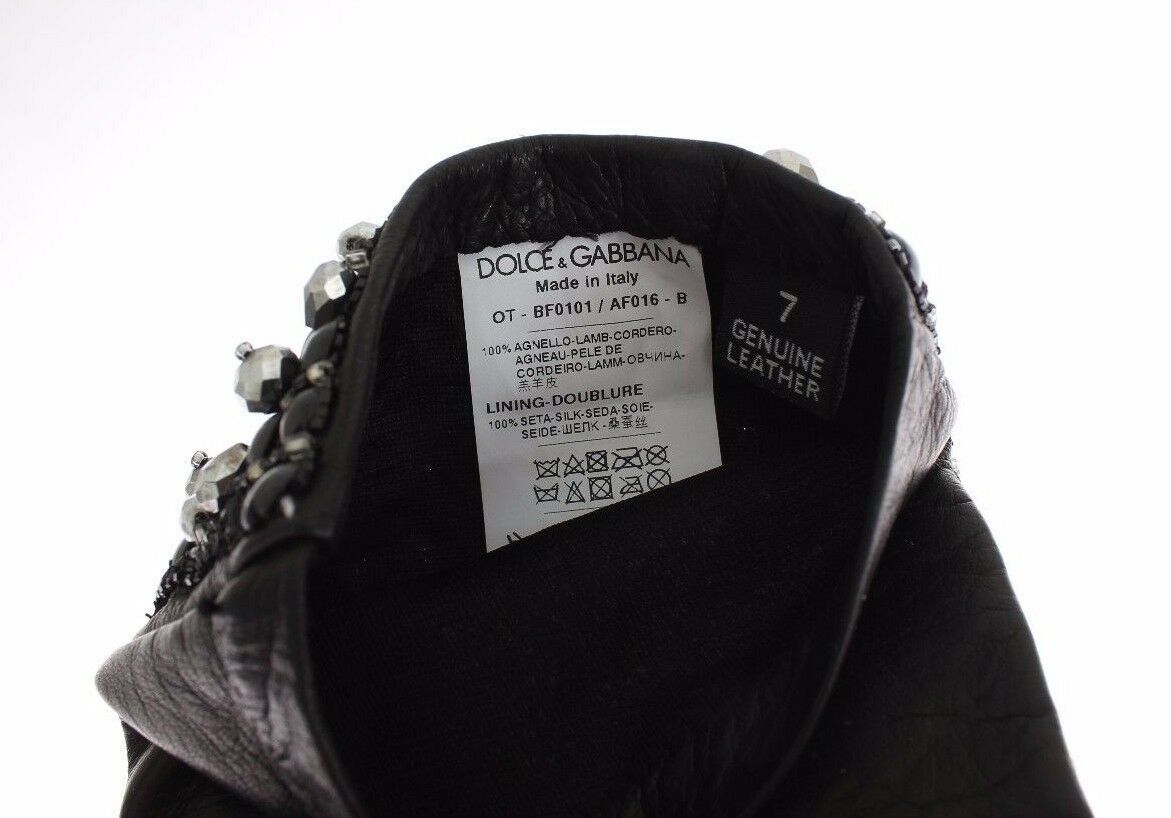 Guantes sin dedos con cuentas de cristal de cuero negro