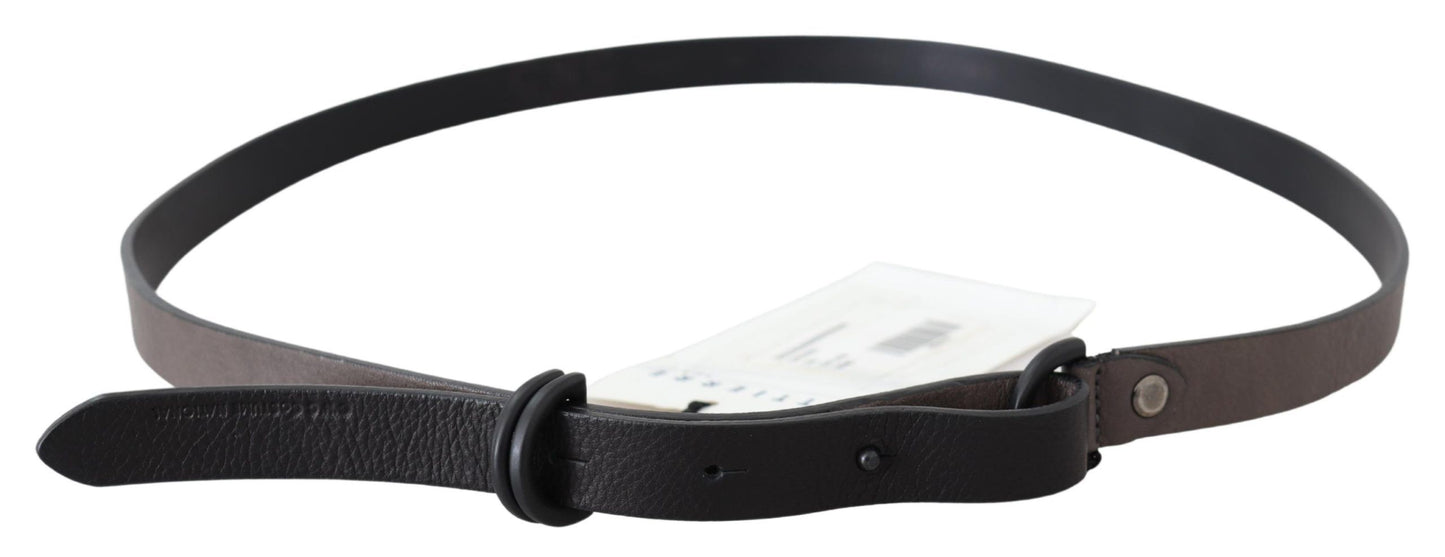 Cintura sottile con fibbia rotonda in pelle marrone