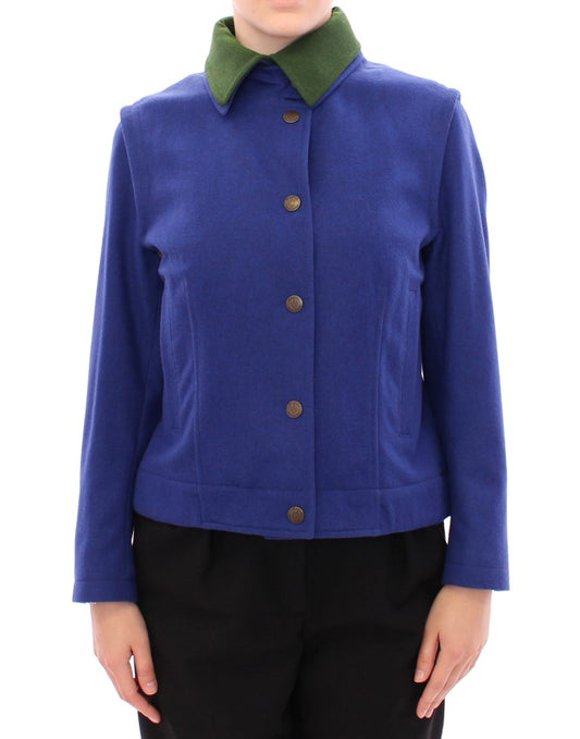 Giacca Elegante in Lana Blu con Collo Rimovibile di Andrea Incontri