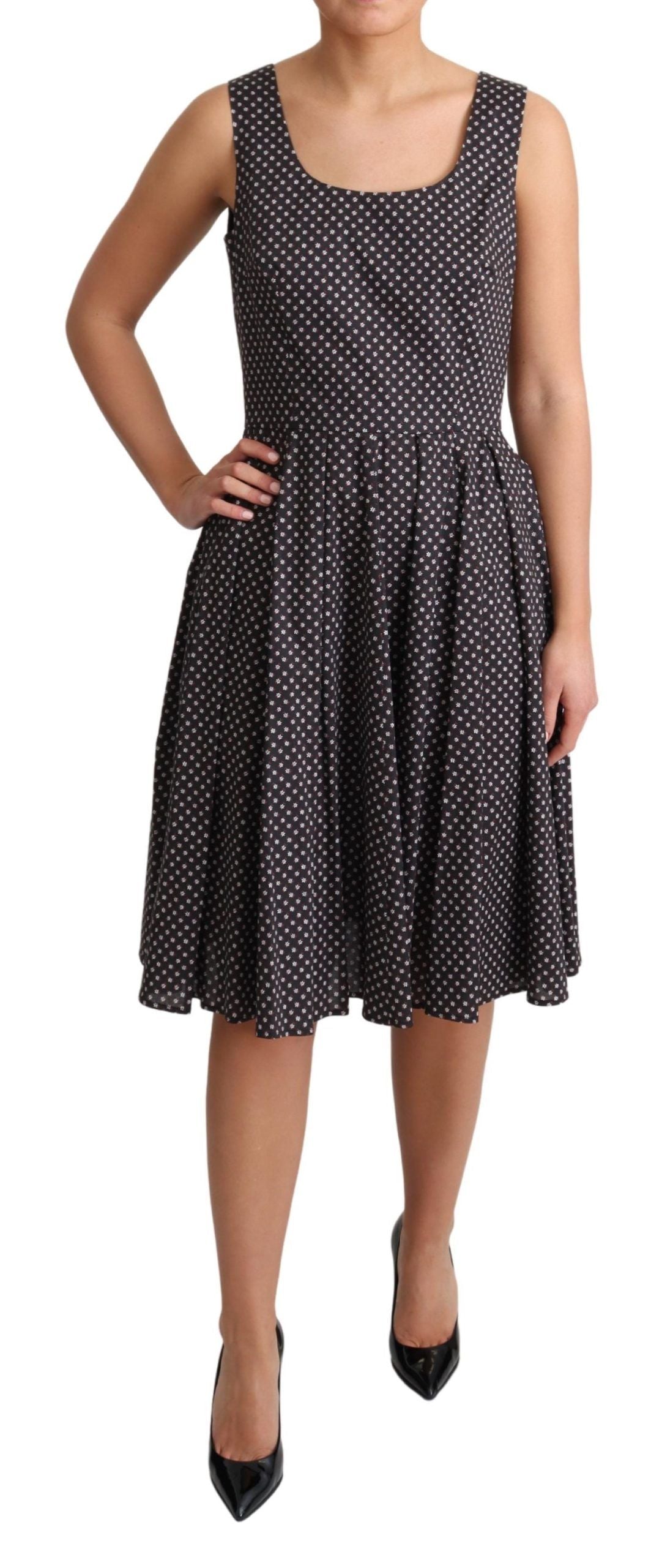 Vestido elástico evasé de algodón floral negro