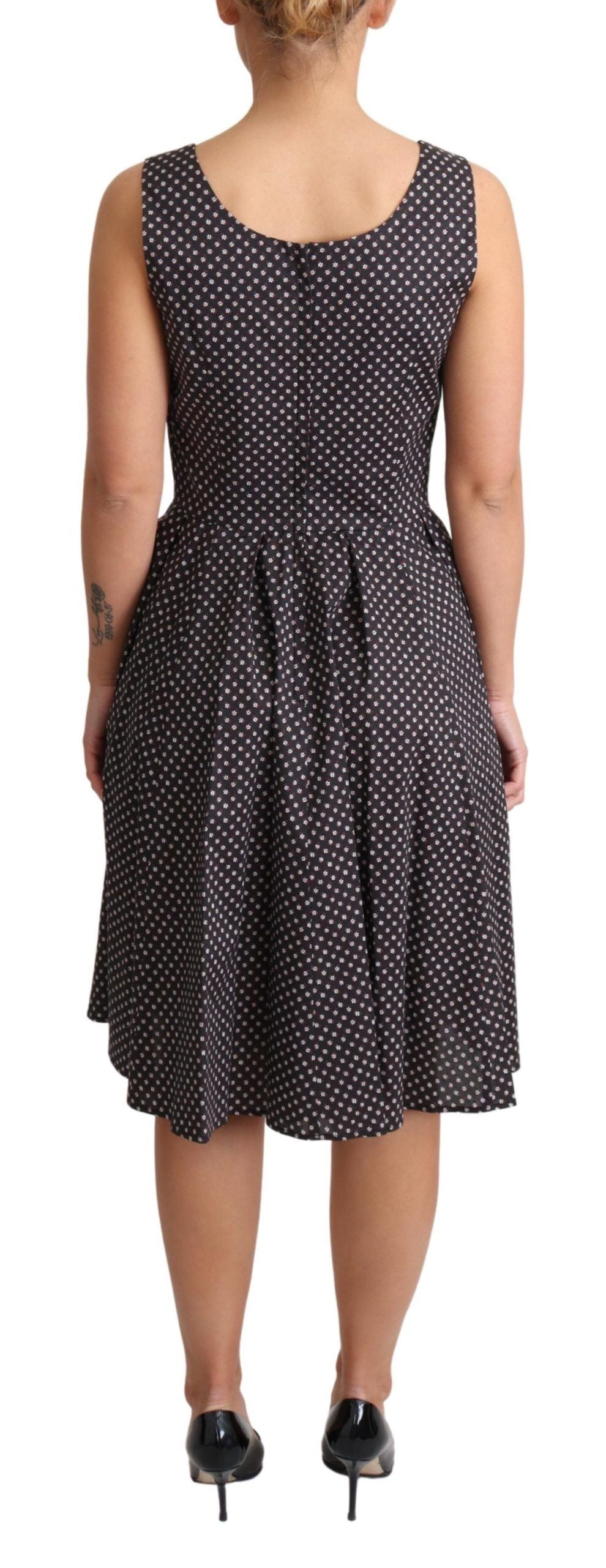 Vestido elástico evasé de algodón floral negro