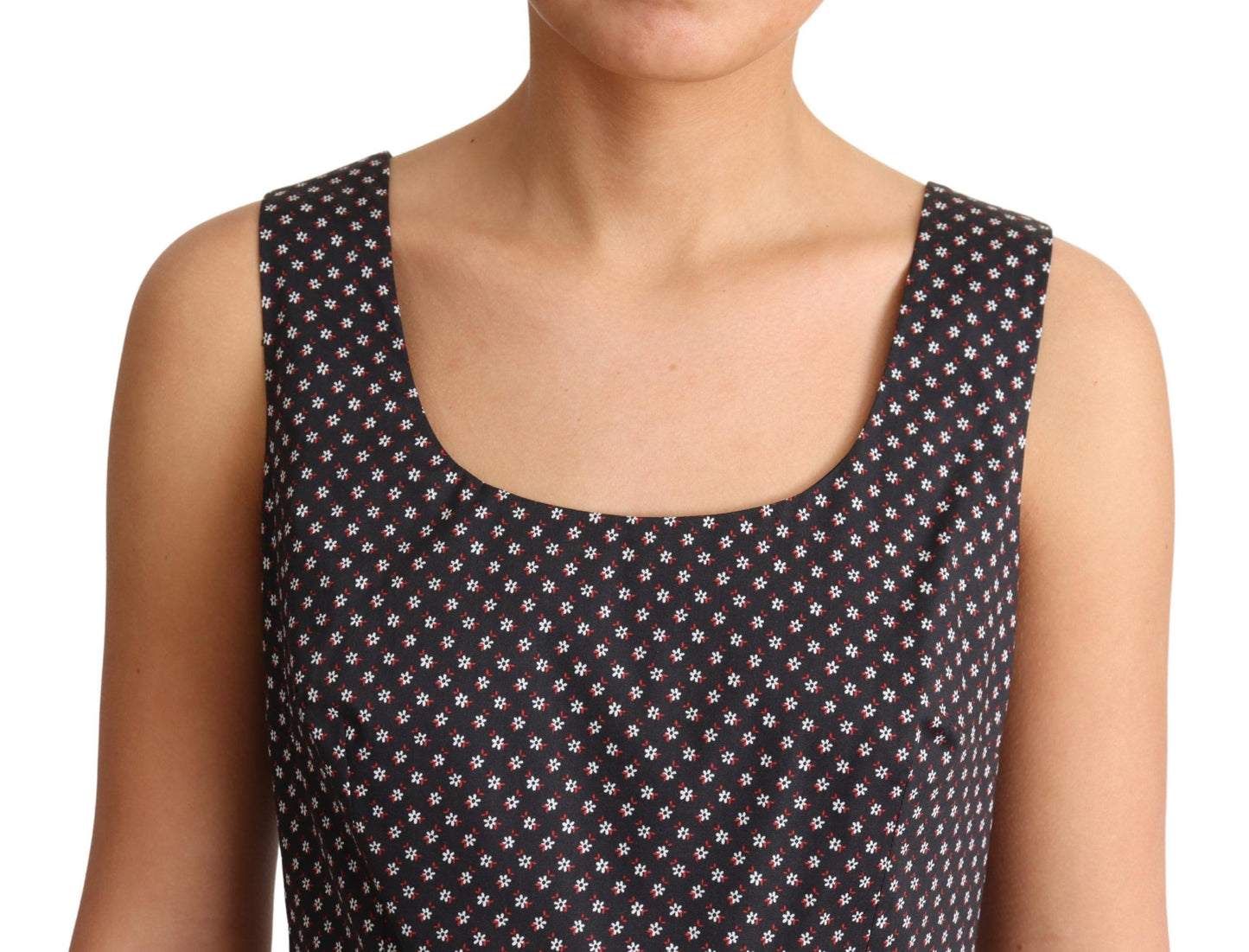 Vestido elástico evasé de algodón floral negro