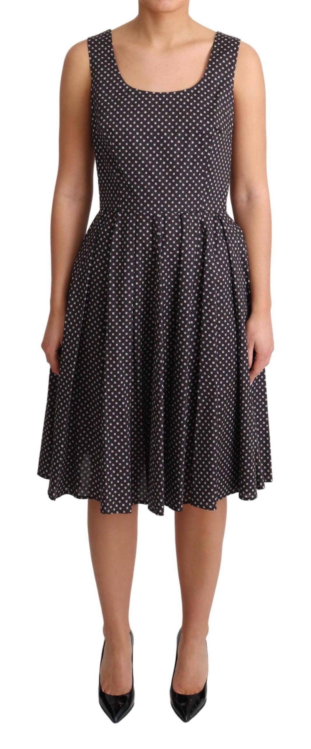Vestido elástico evasé de algodón floral negro