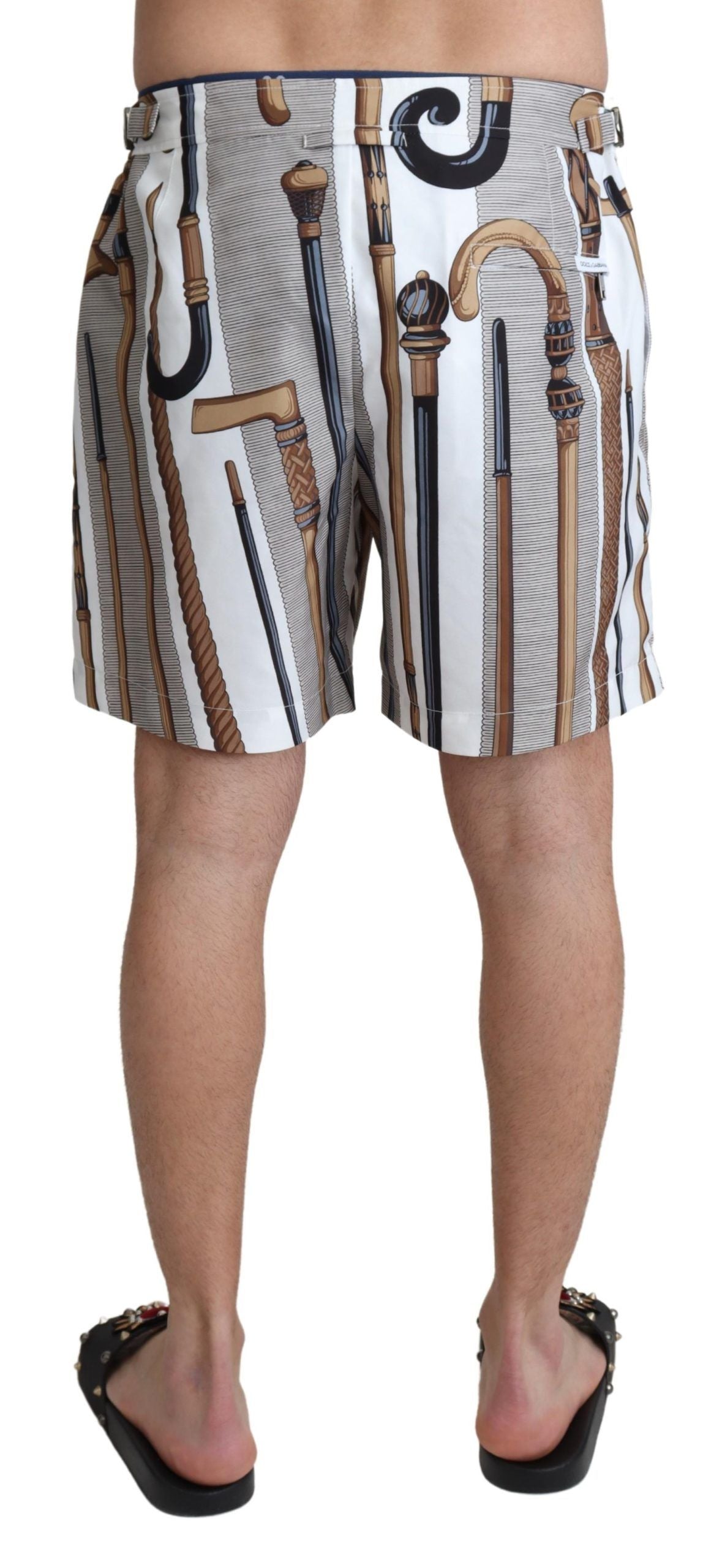 Weiße Badeshorts mit Gehstock-Beachwear-Shorts