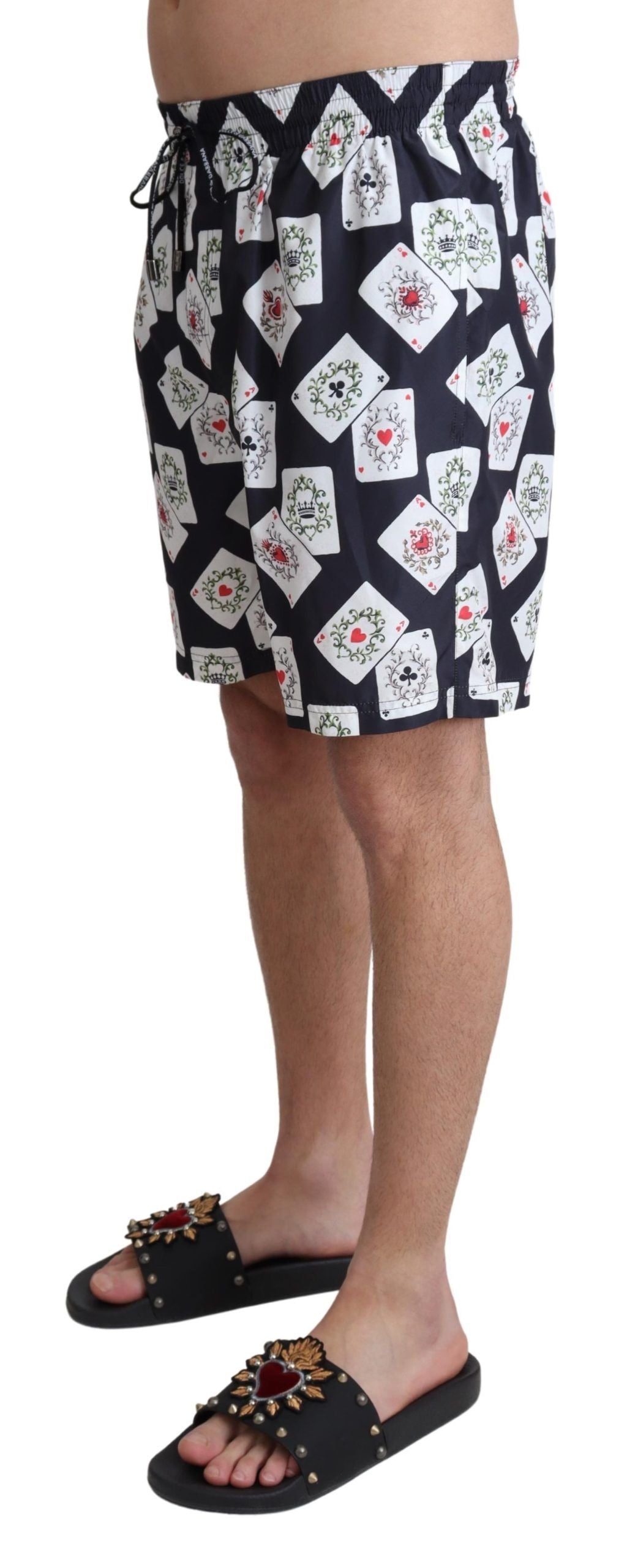 Schwarze Beachwear-Badeshorts mit Kartendeck-Print