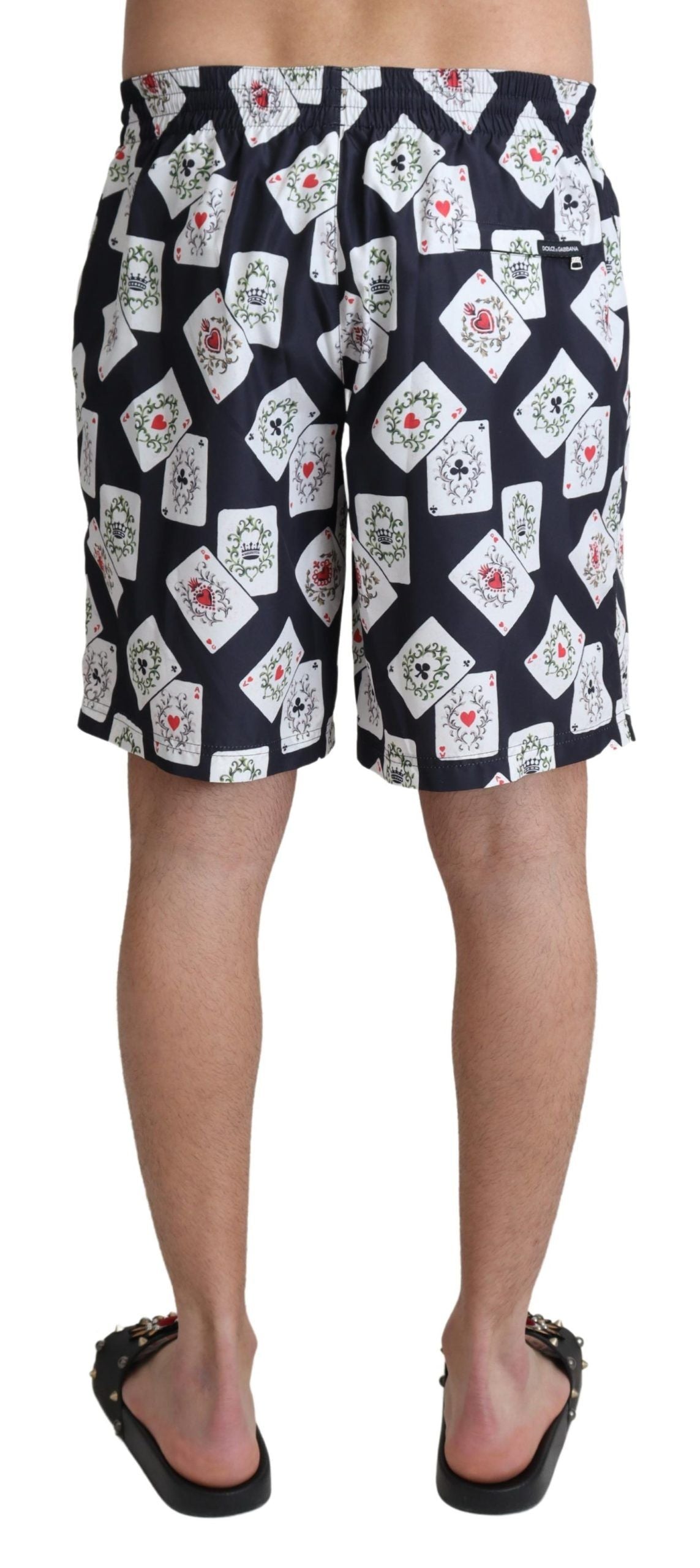 Schwarze Beachwear-Badeshorts mit Kartendeck-Print