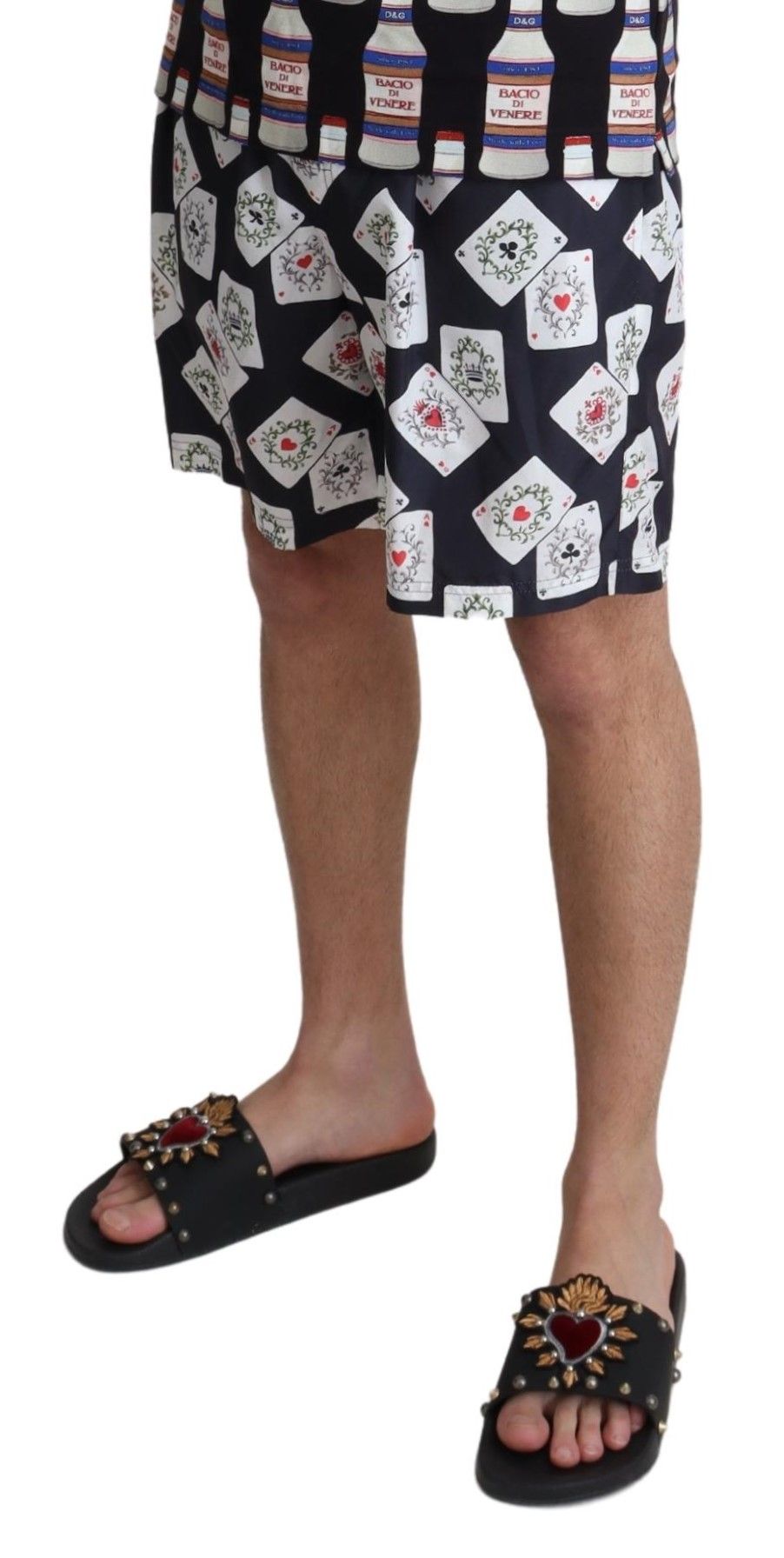 Schwarze Beachwear-Badeshorts mit Kartendeck-Print