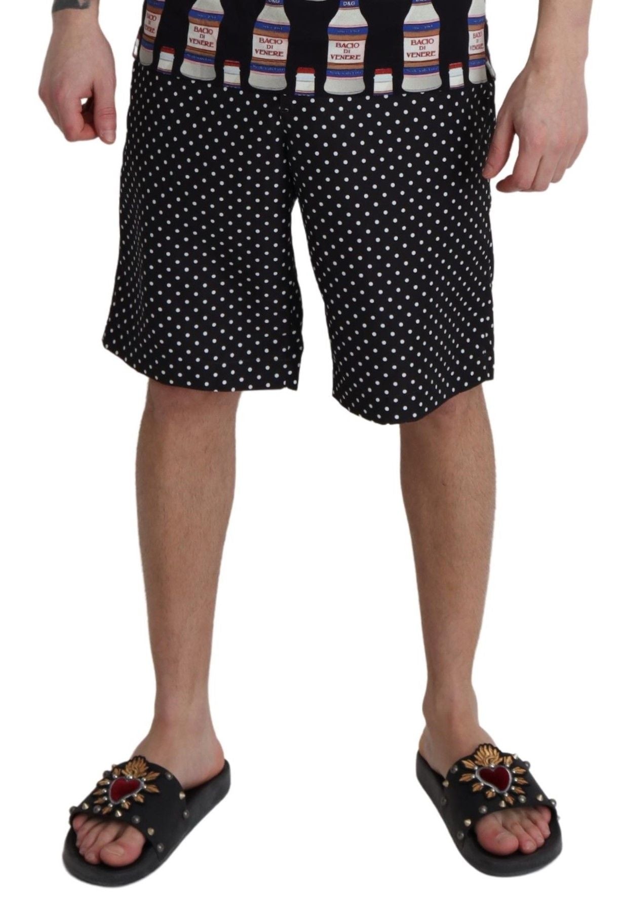 Schwarze Beachwear-Shorts mit Polka Dots und Badebekleidung