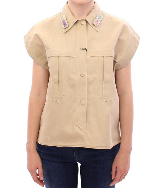 Top senza maniche in cotone beige di Andrea Incontri con spille