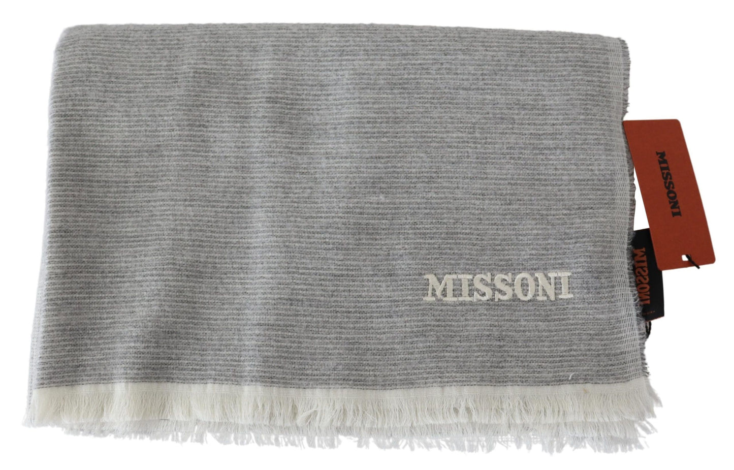Missoni – Eleganter, beiger Wollschal mit Stickdetail