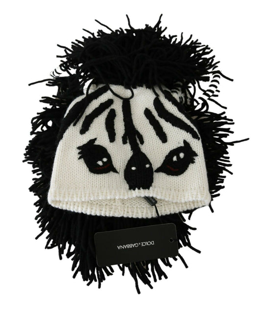 Gorro con diseño animal de cachemir tejido en blanco y negro