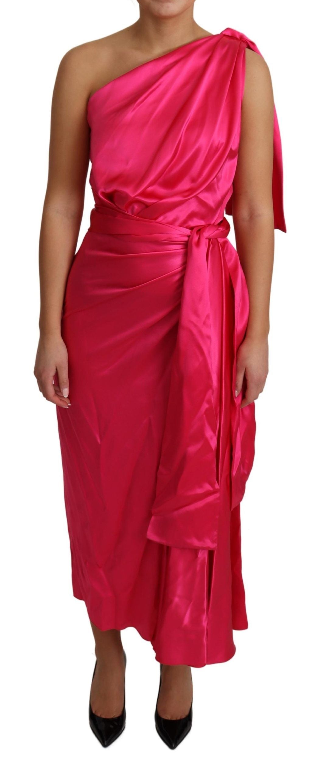 Vestido Vestido midi de un hombro con corte ajustado rosa