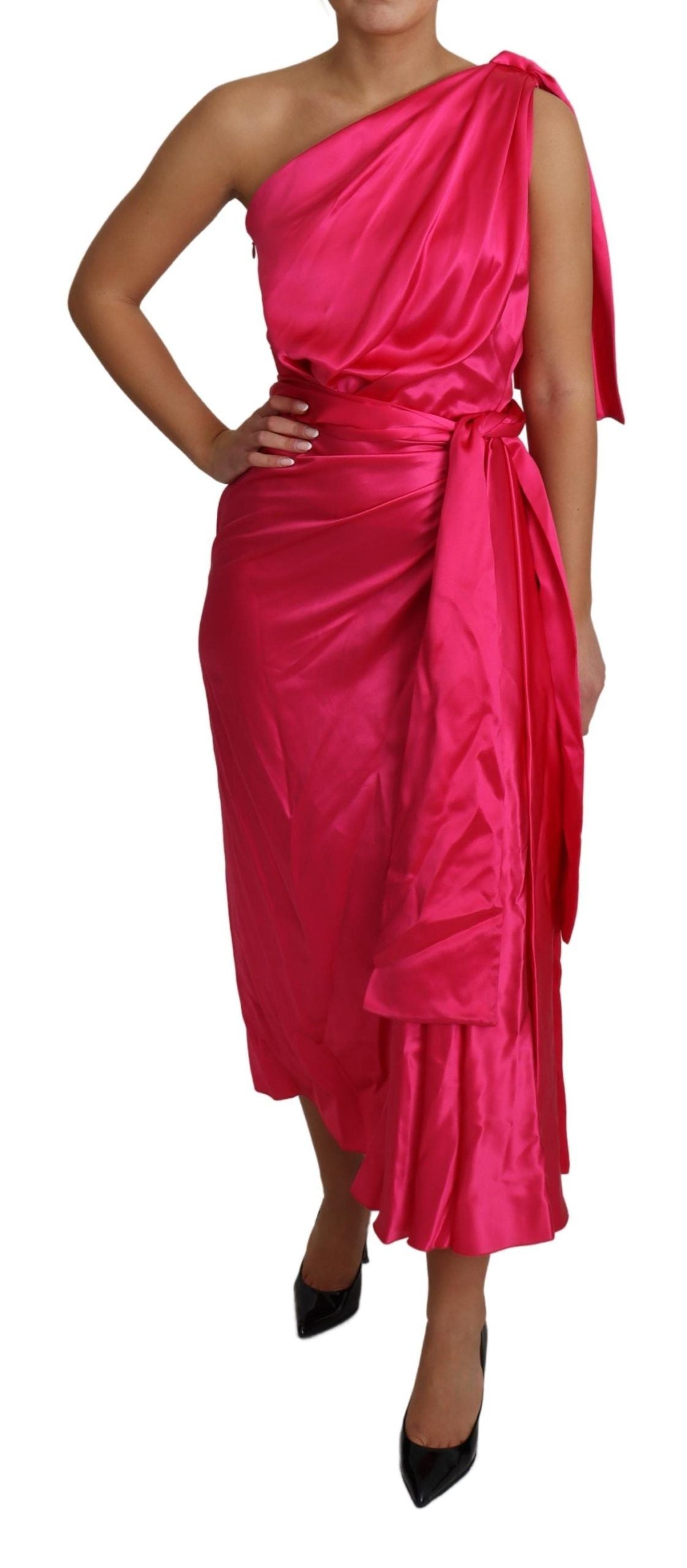 Vestido Vestido midi de un hombro con corte ajustado rosa