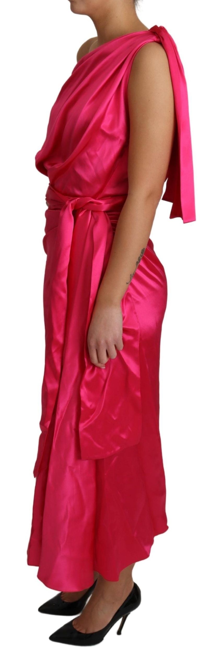 Vestido Vestido midi de un hombro con corte ajustado rosa