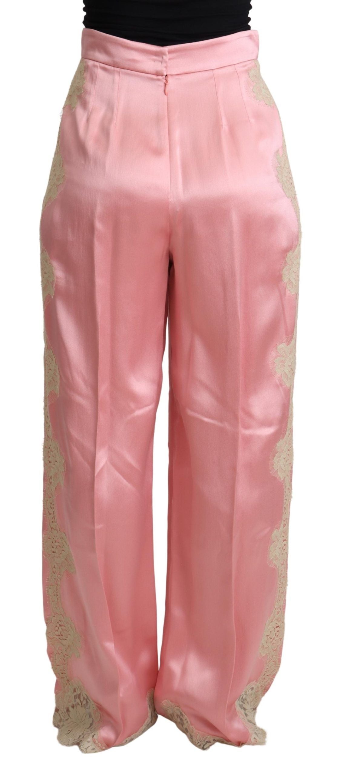 Dolce & Gabbana – Hose mit weitem Bein aus Satin aus Seidenmischung in Pink