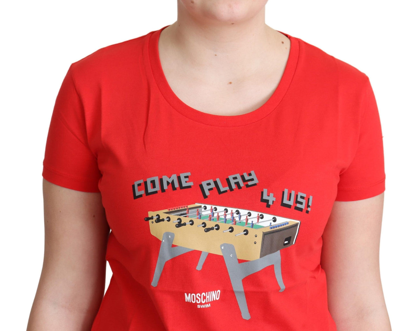 Camiseta blusa con estampado Come Play 4 Us de algodón rojo