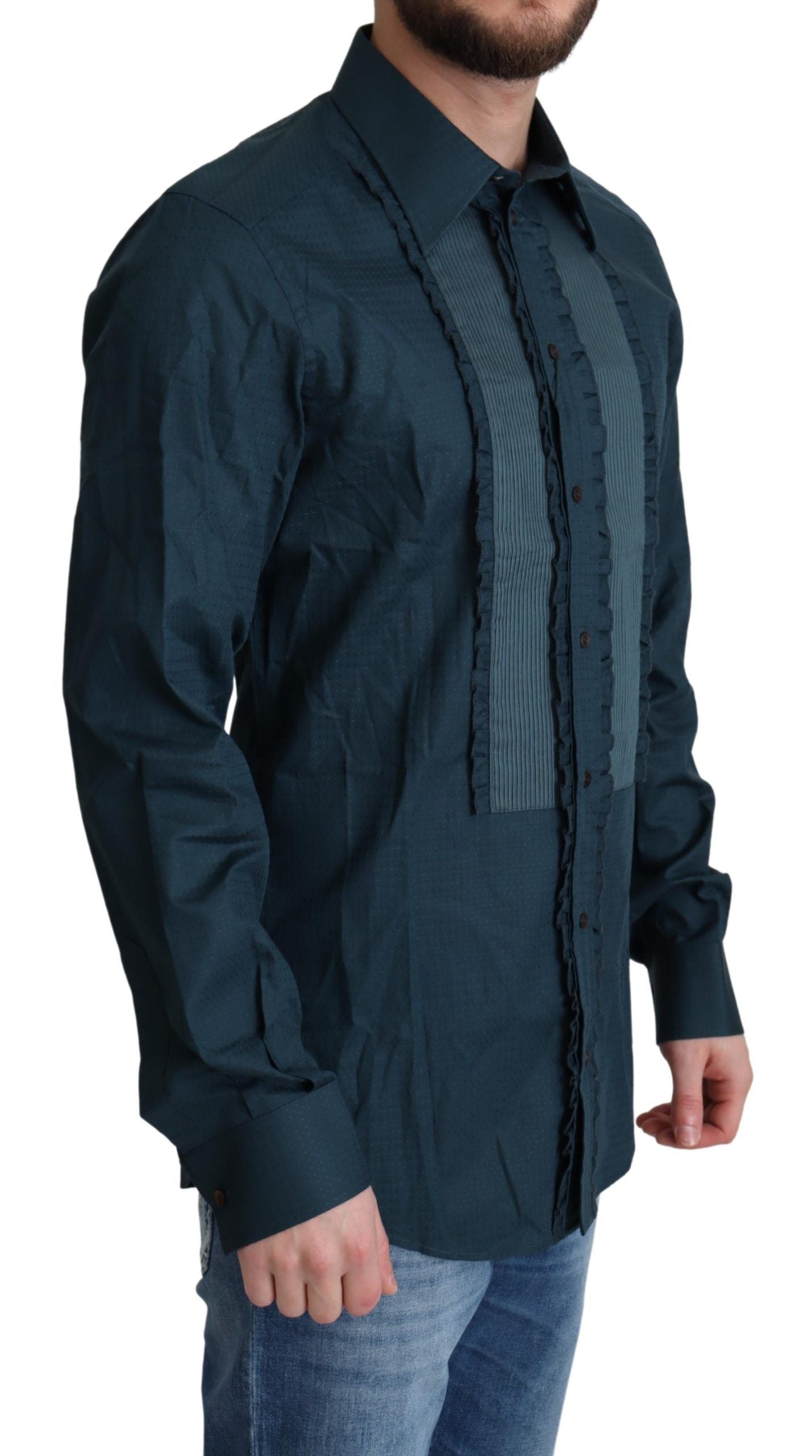 Blaues formelles Hemd aus Baumwolle mit Knopfleiste