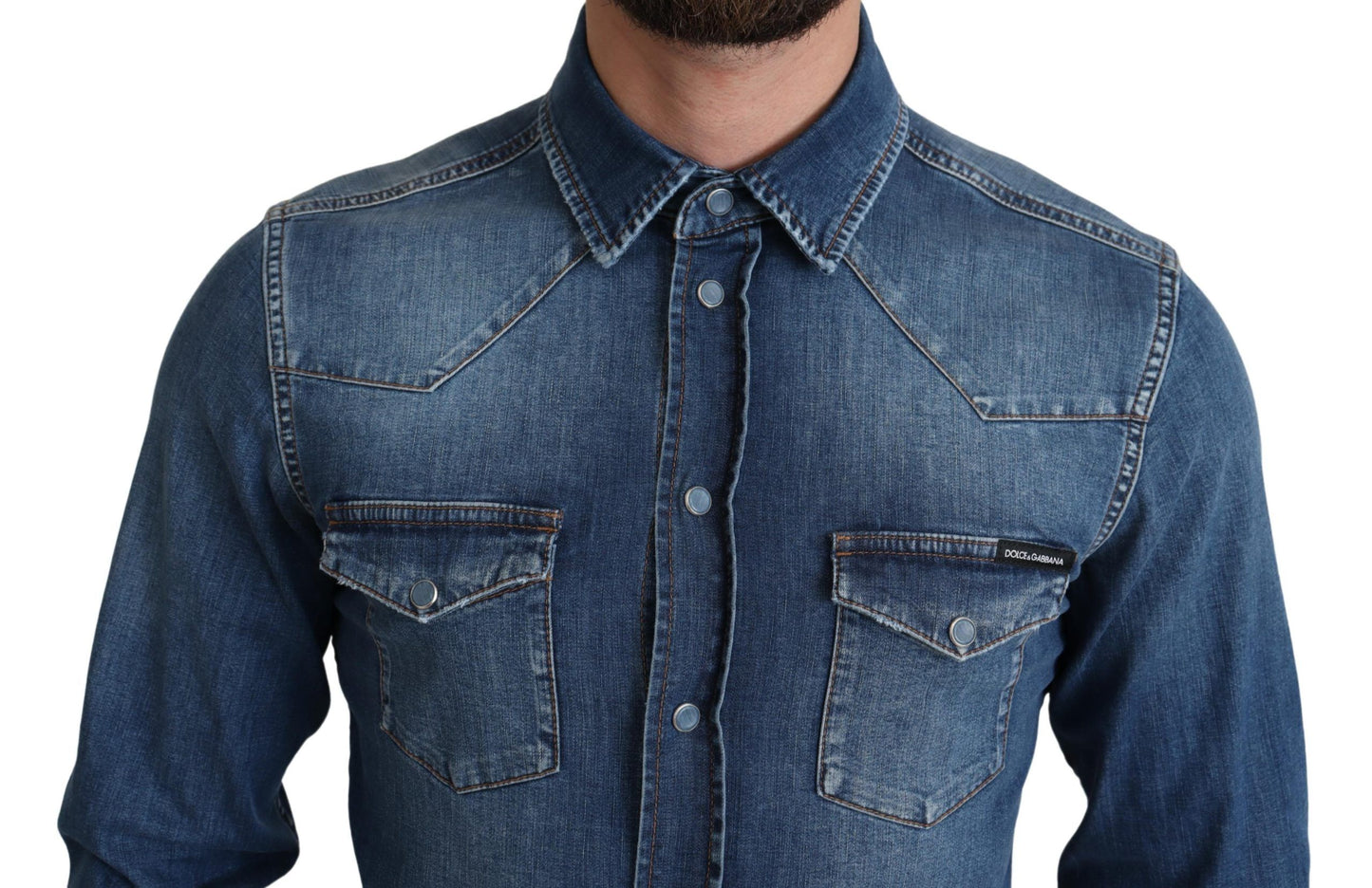 Camicia in denim a maniche lunghe in cotone stretch blu