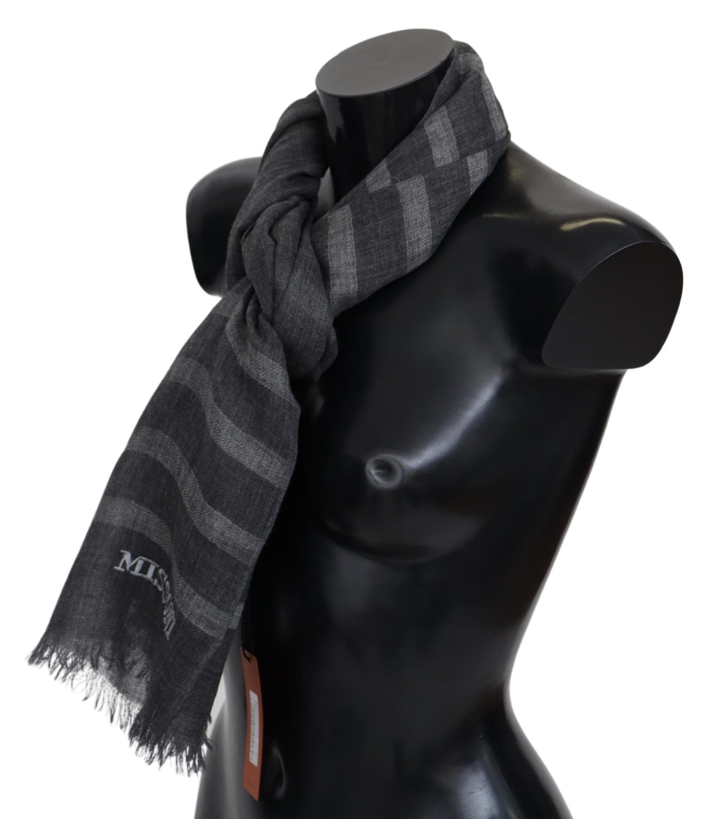 Bufanda unisex con flecos y cuello cruzado de lana a rayas grises