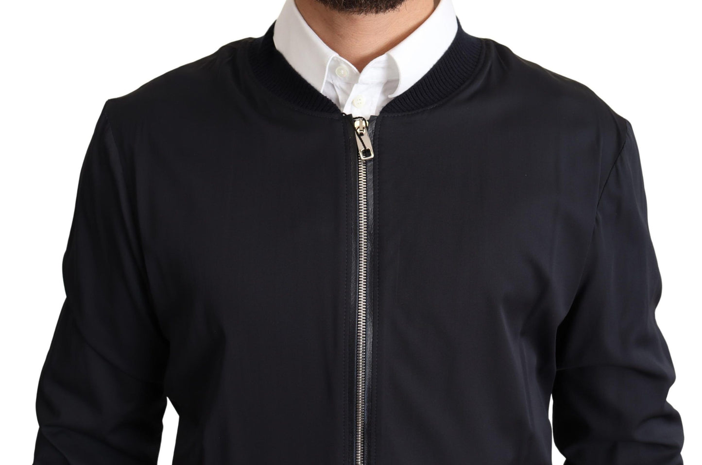 Abrigo de seda azul Chaqueta bomber corta para hombre