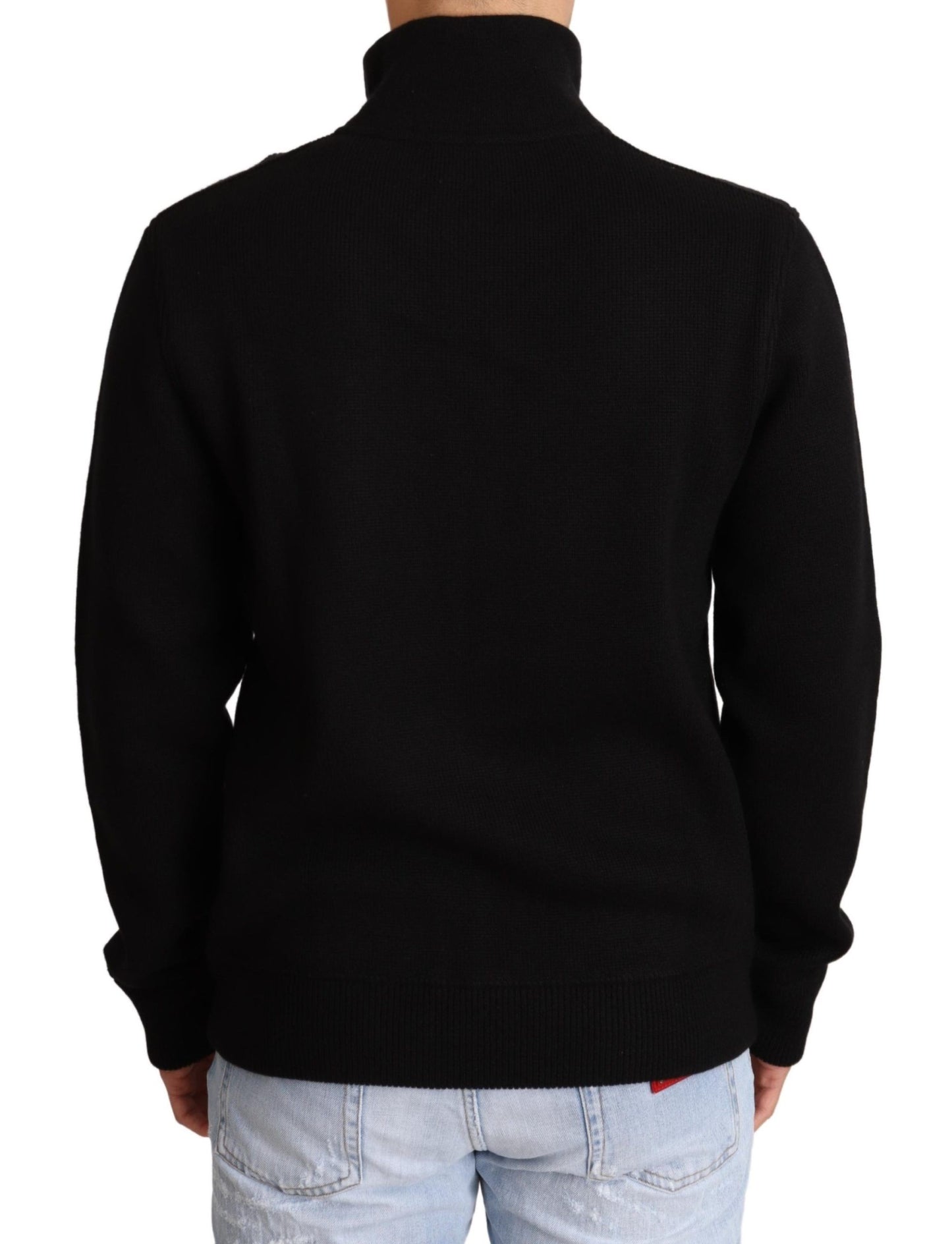Suéter negro para hombre con cremallera de cachemira