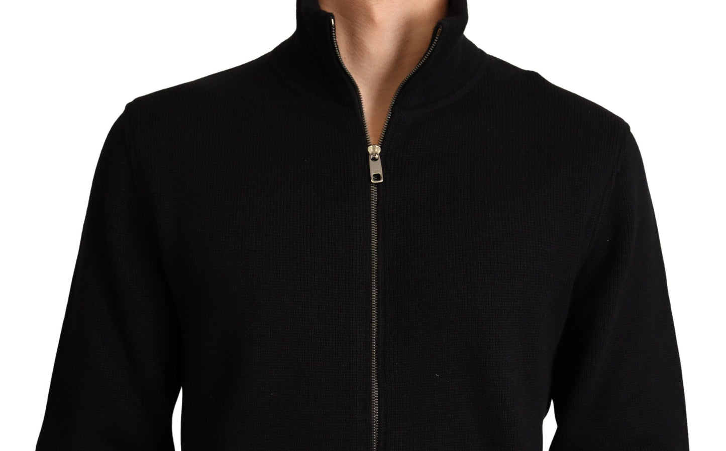 Suéter negro para hombre con cremallera de cachemira