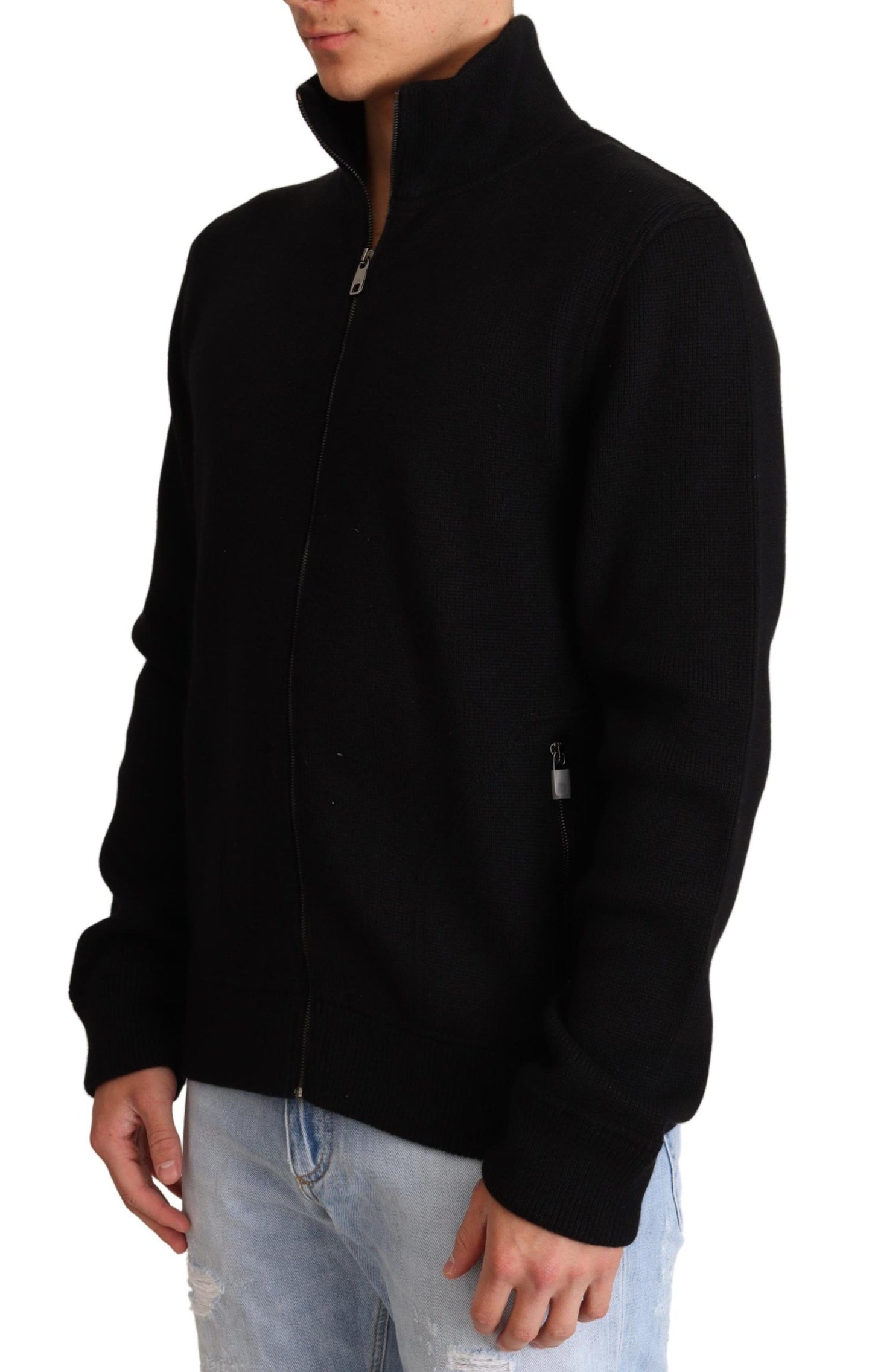 Suéter negro para hombre con cremallera de cachemira