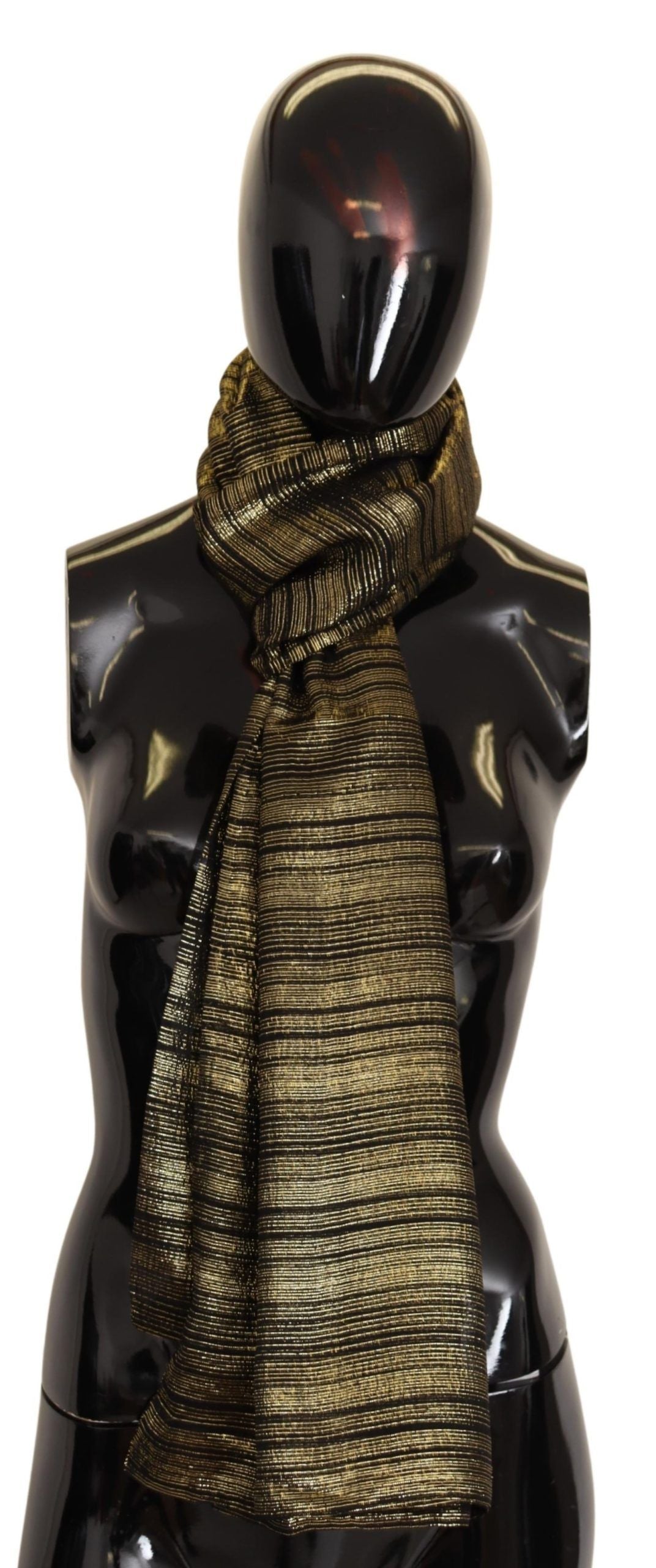 Sciarpa avvolgente con scialle elasticizzato in seta color oro metallizzato
