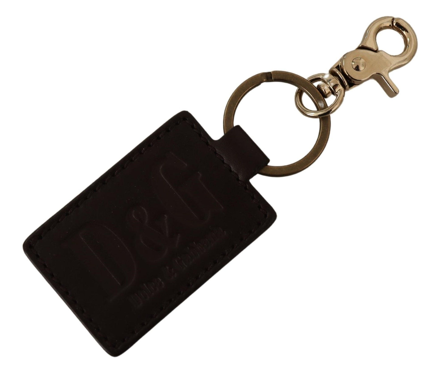 Llavero con gancho y anillo de metal con logotipo de cuero marrón