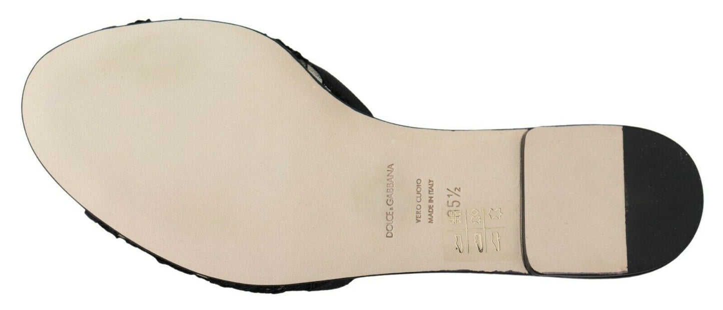 Dolce & Gabbana – Elegante Pantoletten aus schwarzer Spitze mit Schmuckblumendetail