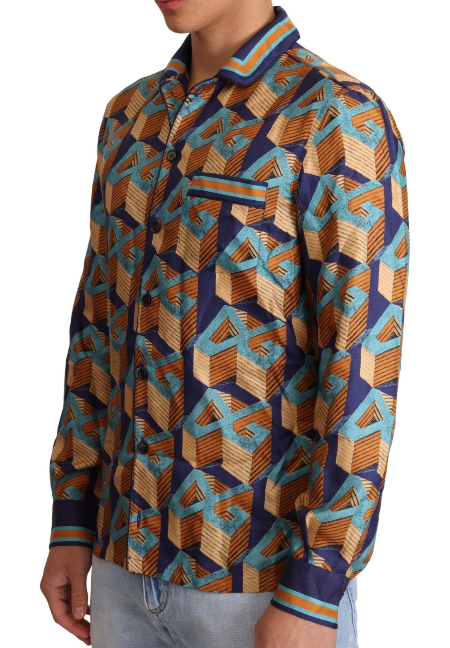 Mehrfarbiges Herren-Oberteil aus Seide mit DG-Logo