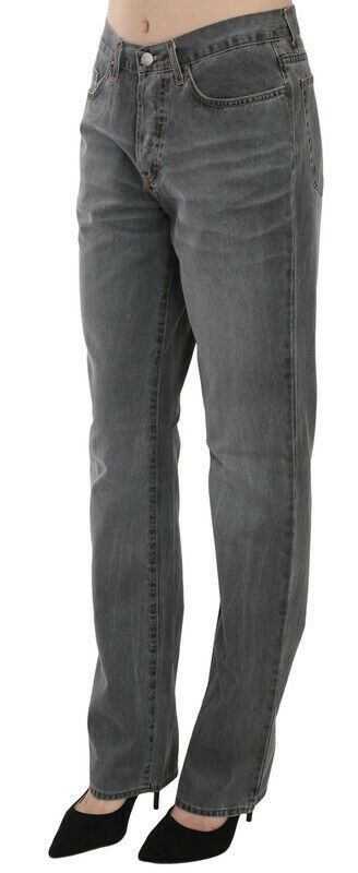 Jeans dritti in denim a vita media lavati grigi