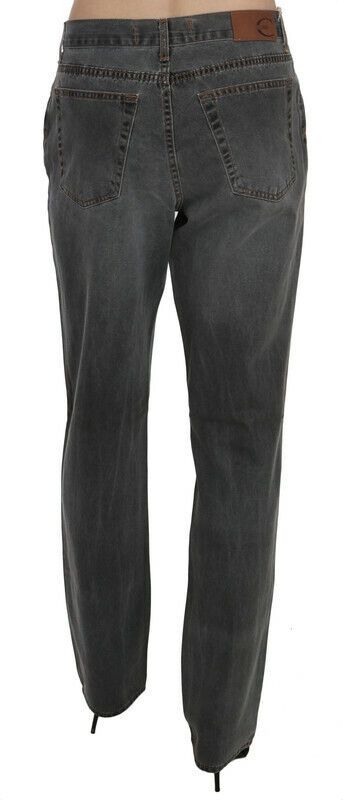 Jeans dritti in denim a vita media lavati grigi